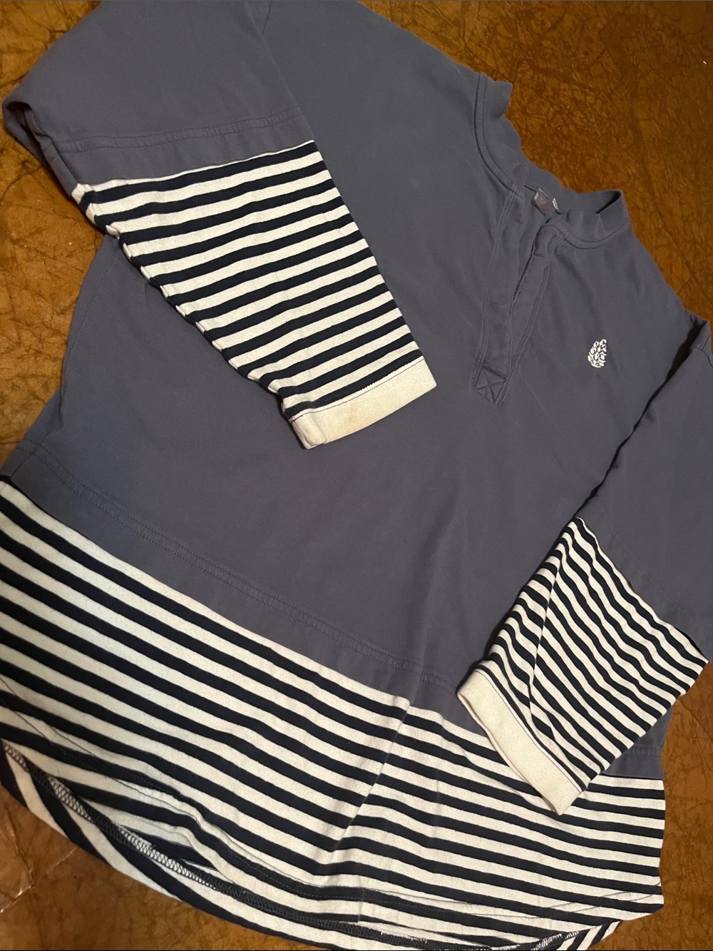 Free People Long Sleeve Navy Blue & White Striped Top Sz Small oversized